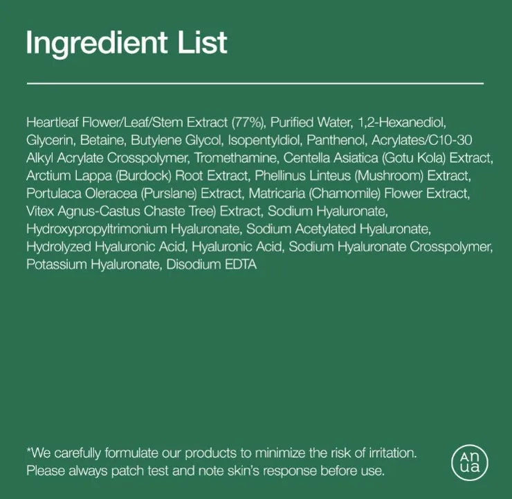 Korea Anua Heartleaf 77 Soothing Toner pH 5.5 Trouble Care Calming Skin Refreshing Hydrating Purifying Cruelty Free Vegan