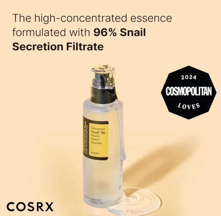 Korea Skincare COSRX Snail Mucin 96 Percent Power Repairing Essence Hydrating Serum for Face with Snail Secretion Filtrate