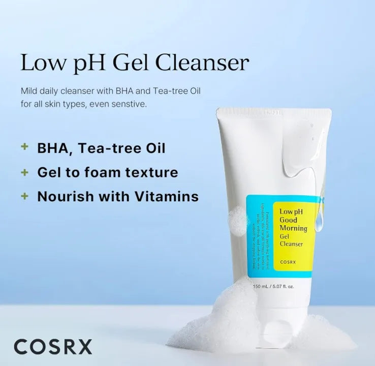Korea Skincre COSRX Low pH Good Morning Gel Face Cleanser BHA Face Wash Daily Mild Face Cleanser for Sensitive Skin