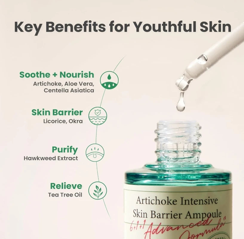 AXIS-Y Artichoke Intensive Skin Barrier Ampoule 30ml - Hydrating & Soothing Serum with Centella Asiatica, Vegan Korean Skin Care