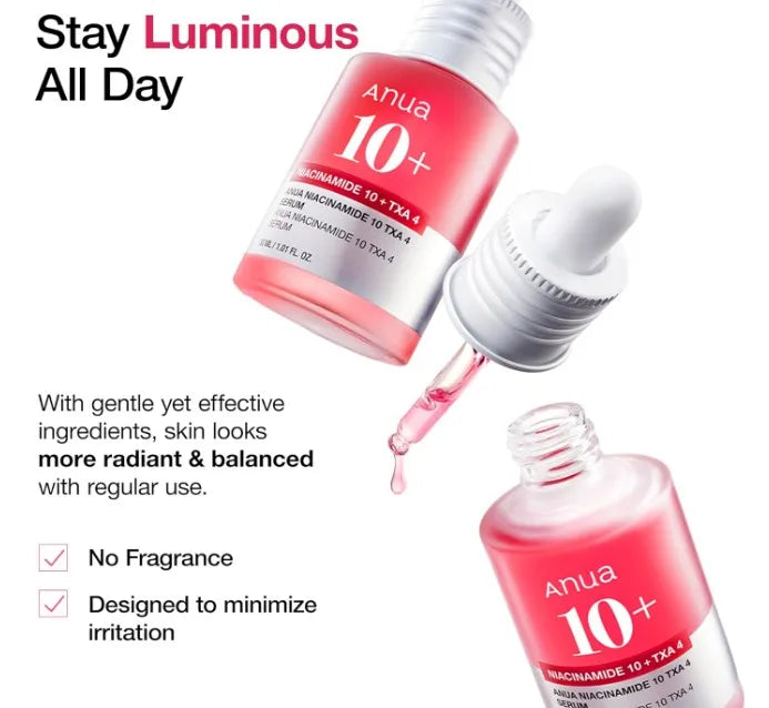 Korean Skin Care ANUA Niacinamide 10 + TXA 4 Serum Hyaluronic Acid Tranexamic acid Vitamin B12 Face Serum for Glass Skin