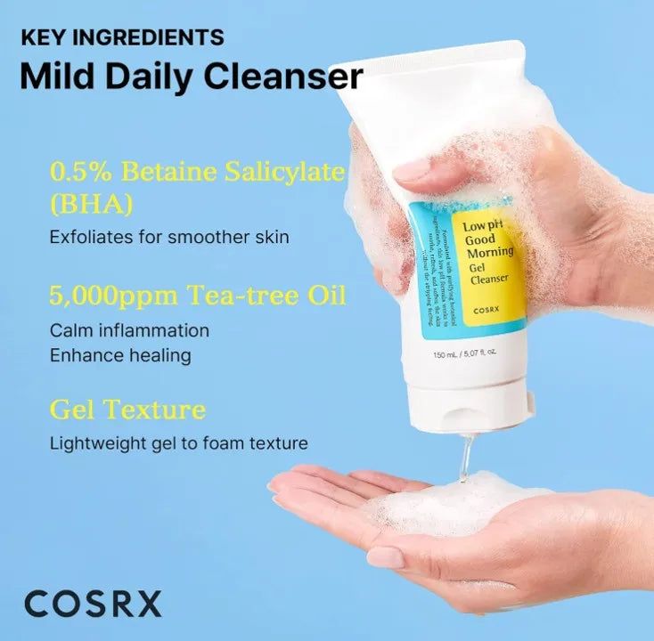 Korea Skincre COSRX Low pH Good Morning Gel Face Cleanser BHA Face Wash Daily Mild Face Cleanser for Sensitive Skin