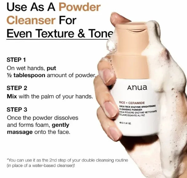 ANUA Rice Enzyme Brightening Cleansing Powder - Gentle Facial Wash for Radiant Skin, Korean Exfoliating Rice Mask with Ceramide