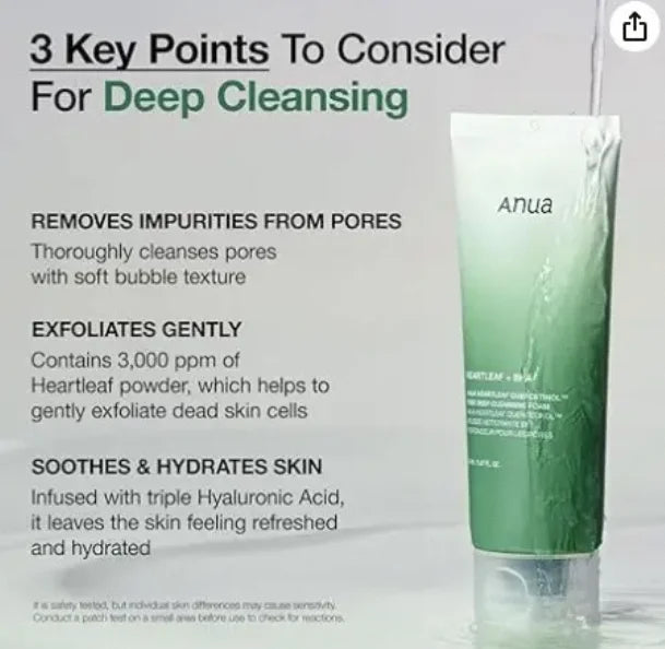 ANUA Heartleaf Quercetinol Pore Cleansing Foam - BHA & Hyaluronic Acid Face Wash for Double Cleansing Korean Blackhead Remover