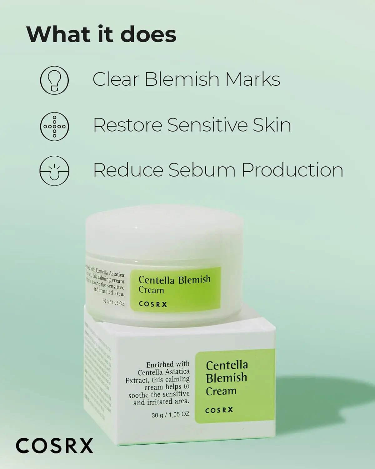 COSRX Centella Blemish Cream 30mL Korean Skincare Reducing Post Blemish Scars and Marks Cream Natural Ingredients - Skin Glowing