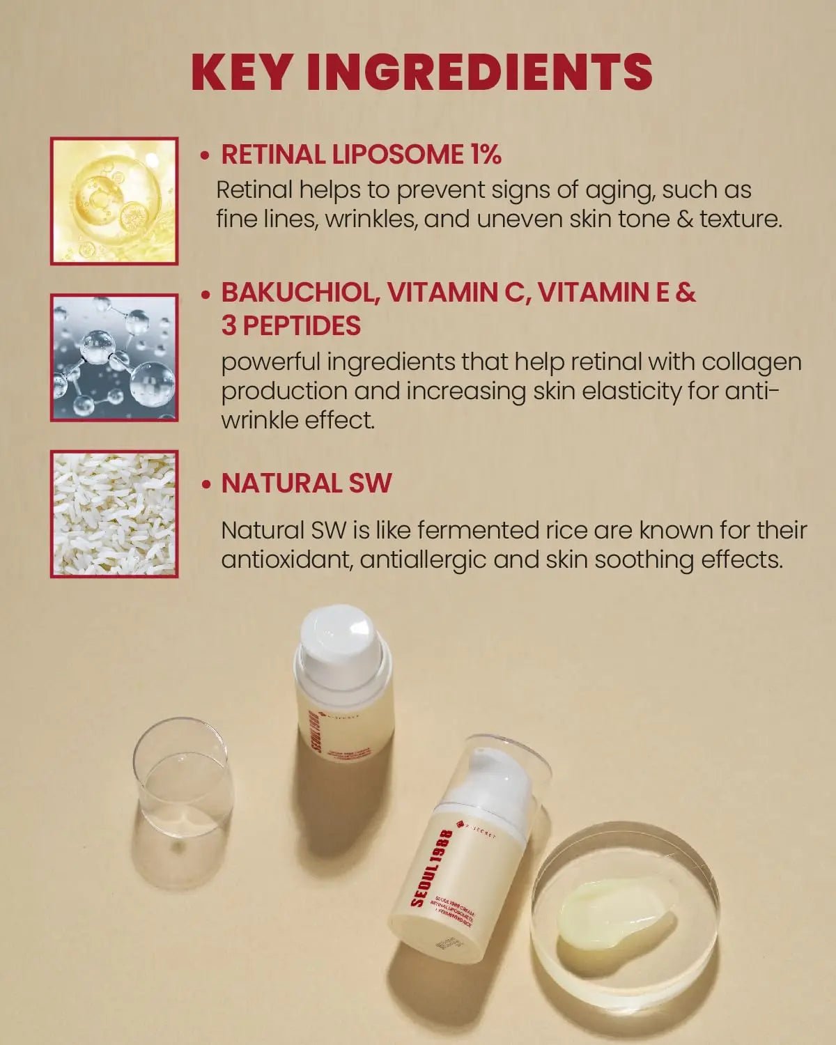 KSECRET SEOUL 1988 Cream : Retinal Liposome 1% + Fermented Rice 50ml Korean Skin Care Cream Private Label - Skin Glowing