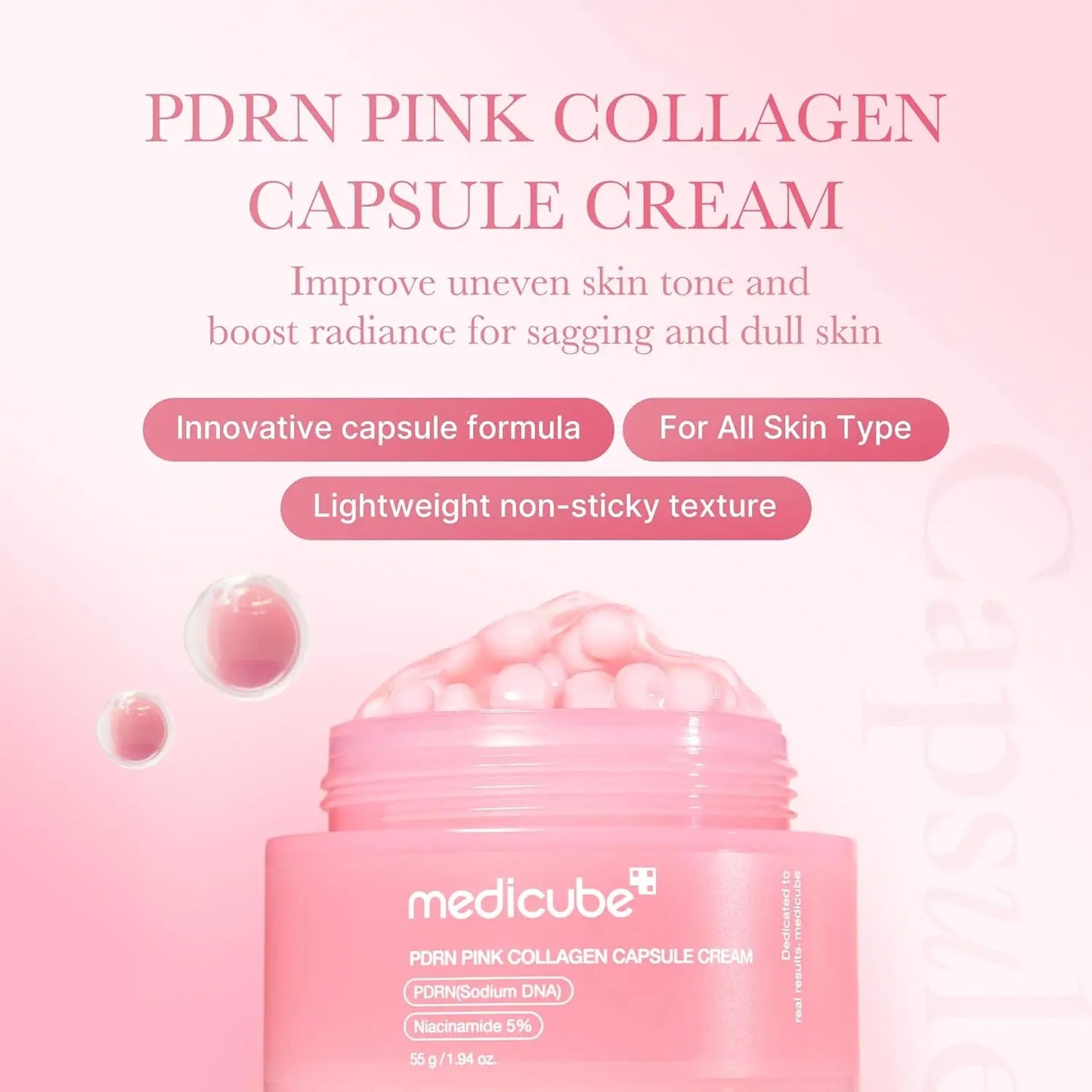 Medicube PDRN Pink Collagen Capsule Cream 55g Korean Skin Care Face Moisturizer Cream Private Label Salmon DNA PDRN - Skin Glowing