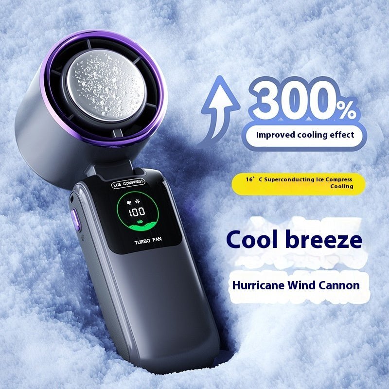 New Ice Pack High - Speed Handheld Eletirc Fan Speed Adjustable Folding Mini Fan Portable Outdoor Hanging Neck Small Fan - Skin Glowing