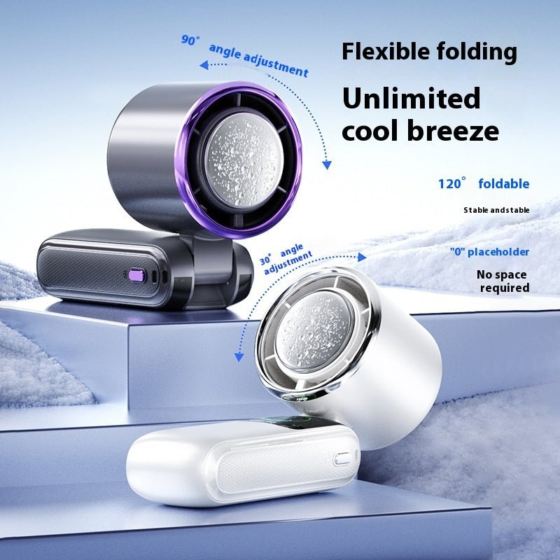 New Ice Pack High - Speed Handheld Eletirc Fan Speed Adjustable Folding Mini Fan Portable Outdoor Hanging Neck Small Fan - Skin Glowing