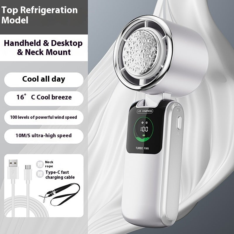 New Ice Pack High - Speed Handheld Eletirc Fan Speed Adjustable Folding Mini Fan Portable Outdoor Hanging Neck Small Fan - Skin Glowing