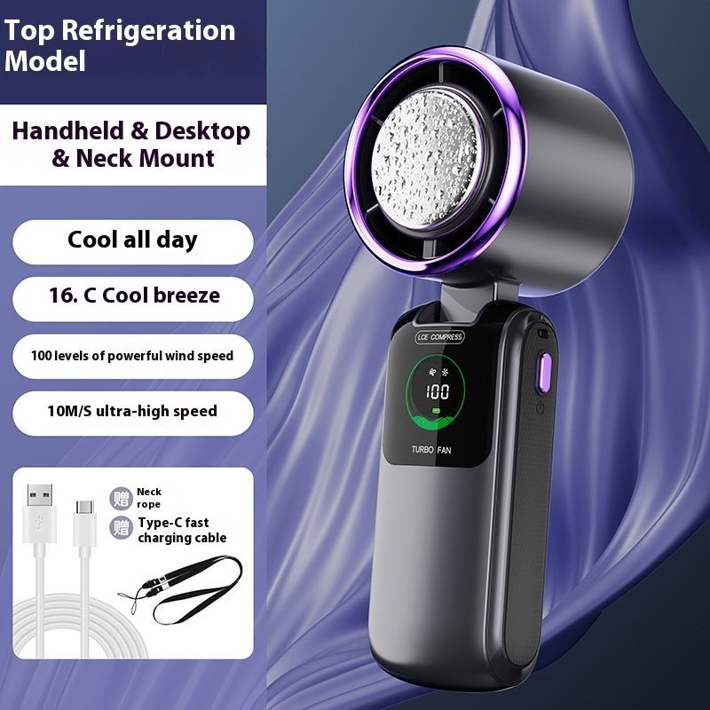 New Ice Pack High - Speed Handheld Eletirc Fan Speed Adjustable Folding Mini Fan Portable Outdoor Hanging Neck Small Fan - Skin Glowing