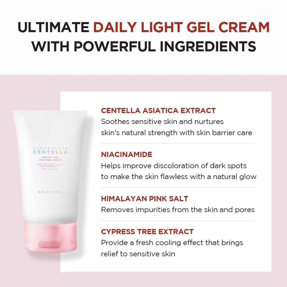 SKIN1004 Madagascar Centella Poremizing Light Gel Cream 75ml Korean Skin Care Cream Pink Cream Pore Care - Skin Glowing