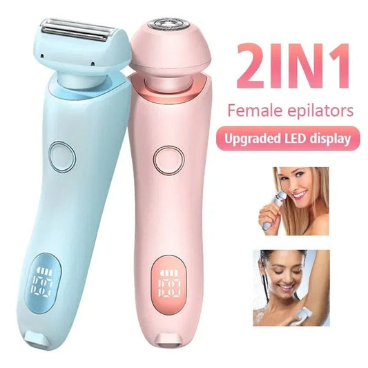 2 In 1 Hair Removal Epilator USB Rechargeable Trimmer Women Body Razor Face Leg Armpit Bikini Hand Pubic Shaver Hair Remover - Skin Glowing