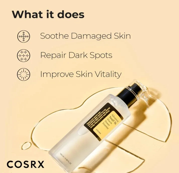 Korea Skincare COSRX Snail Mucin 96 Percent Power Repairing Essence Hydrating Serum for Face with Snail Secretion Filtrate