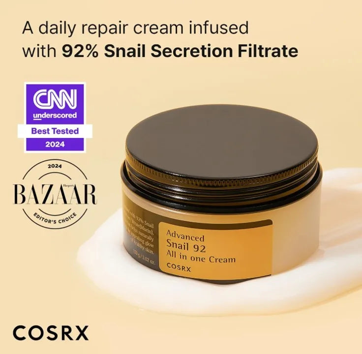 Korea Skincare COSRX Snail Mucin 92 Percent Face Moisturizer Lightweight Moisturizing Cream for Soft Glow Skin