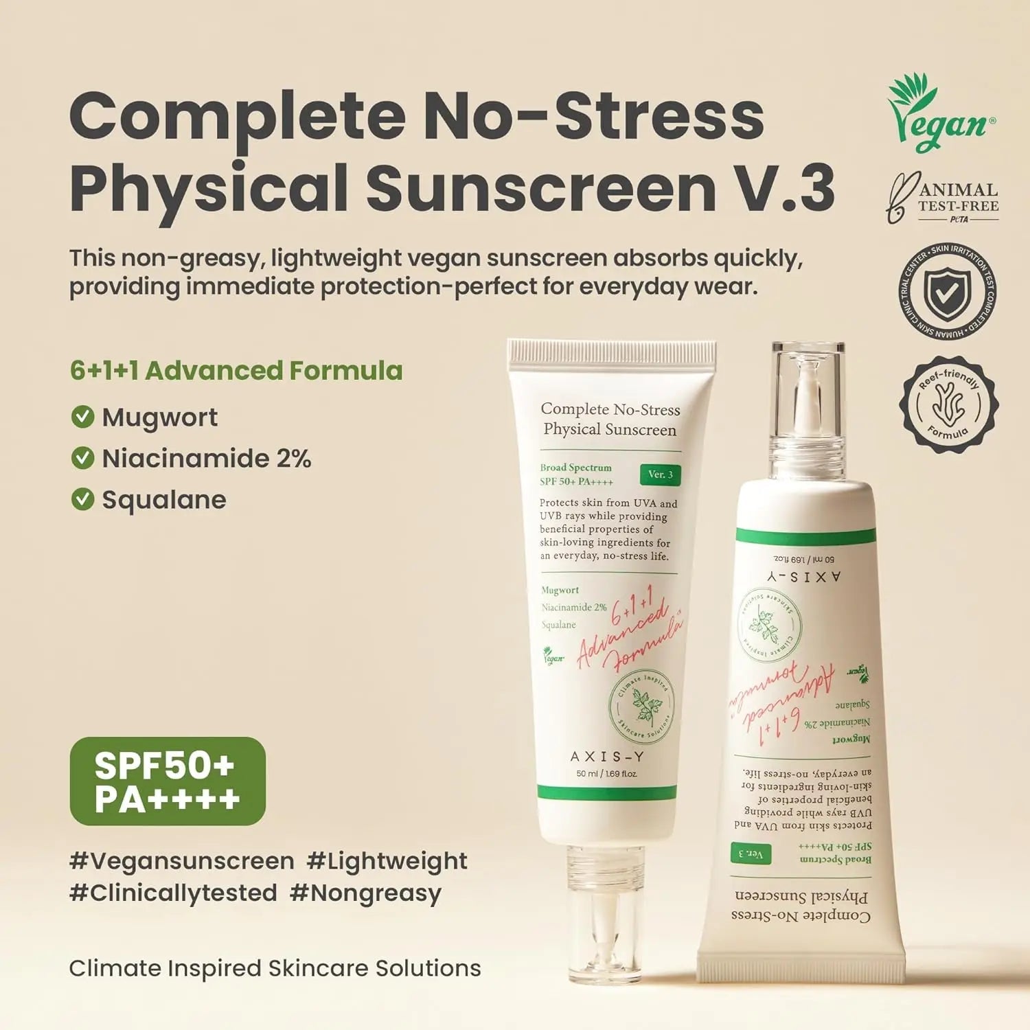 AXIS - Y Complete No - Stress Physical Sunscreen V.3 50ml Korean Skin Care Sunscreen SPF50 Vegan - Skin Glowing