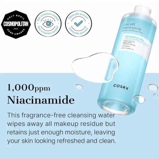 [COSRX] Low pH Niacinamide Micellar Cleansing Water 400ml - Korea Cosmetics Wholesale - Skin Glowing
