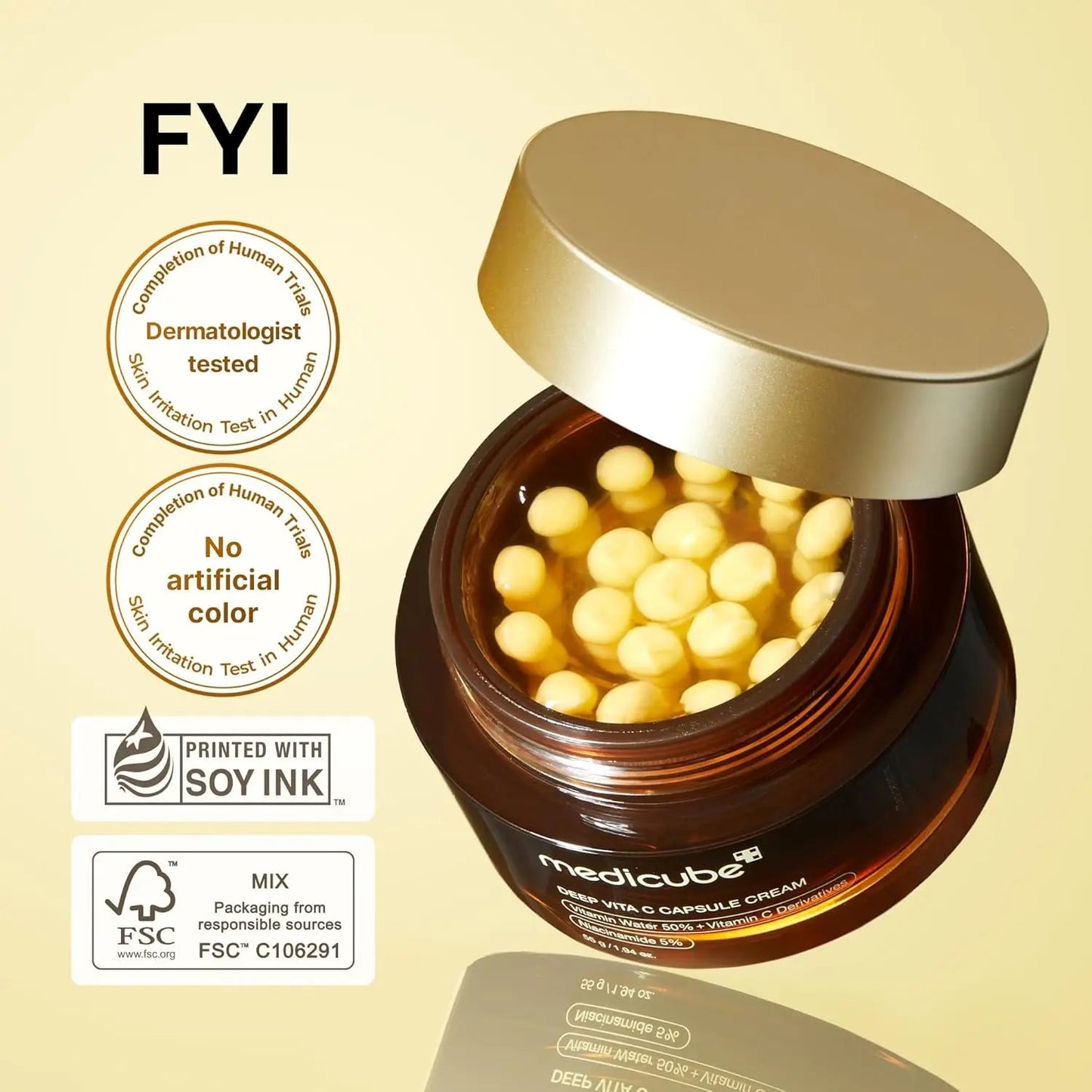 Medicube Deep Vita C Capsule Cream 55g Korean Skin Care Cream Private Label Deep Vitamin C Golden Capsule Face Moisturizer - Skin Glowing