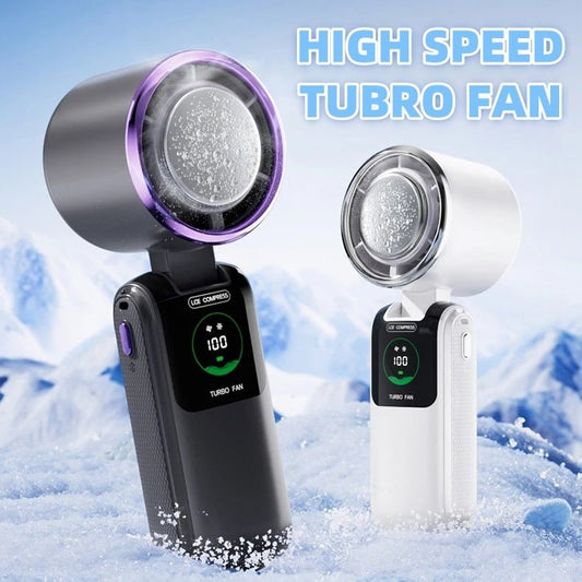 New Ice Pack High - Speed Handheld Eletirc Fan Speed Adjustable Folding Mini Fan Portable Outdoor Hanging Neck Small Fan - Skin Glowing